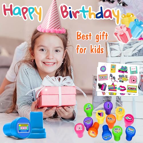 90s Party Favors Set - 24 Temporary Tattoos & 12 Stamps