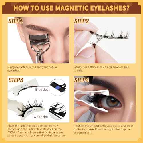 QUEWEL Magnetic Eyelashes 1 Pair Reusable Magnetic Eyelashes with Applicator No Glue Needed Eyelashes Cat Eye Natural Look Lash Clusters Kit Easy to Wear and Remove(B07)