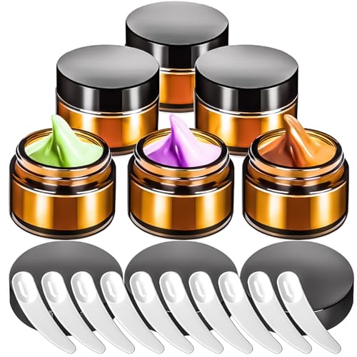 6-Pack 1oz Amber Glass Jars with Lids for Travel & Cosmetics