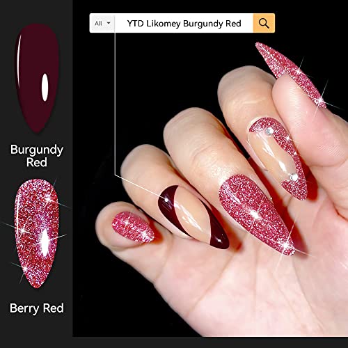 YTD Likomey Reflective Glitter Gel Nail Polish,15ml Galaxy Berry Red Flash Diamond Shimmer Gel,Sparkly Shiny Salon Home Nail Art Manicure UV Gel Varnish,SZ232