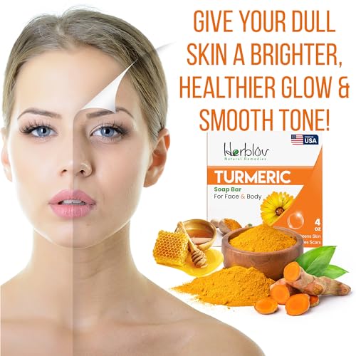 Turmeric Soap Bar for Face & Body ? Natural Turmeric Skin Brightening Soap for Dark Spots, Intimate Areas, Underarms ? Face Wash Reduces Acne, Fades Scars & Cleanses Skin ? 4oz, Made in USA