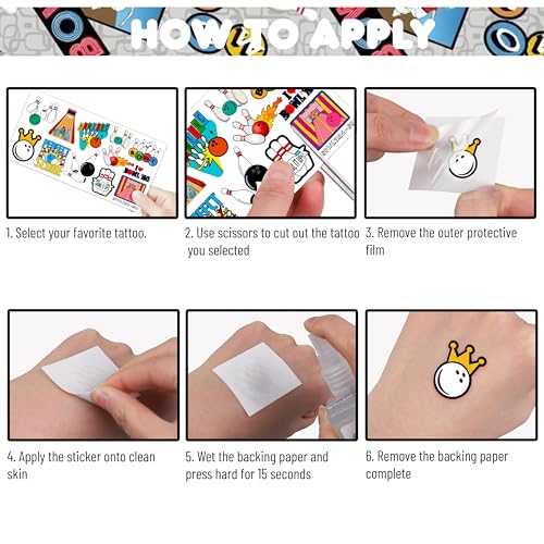 88PCS Bowling Temporary Tattoos for Kids ? Fun Bowling Ball Stickers, Sports Theme Birthday Party Favors, Supplies, Carnival Rewards, School Classroom Prizes & Game Day Decorations