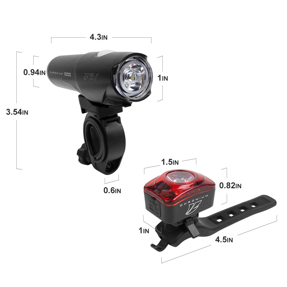 BV Chromium Super Bright (1000 Lumens) USB Rechargeable Bike Headlight with Free Taillight| 2500mAh Lithium Battery | Water Resistant IP44 - Fits All Bicycles with Multiple Mounting Options