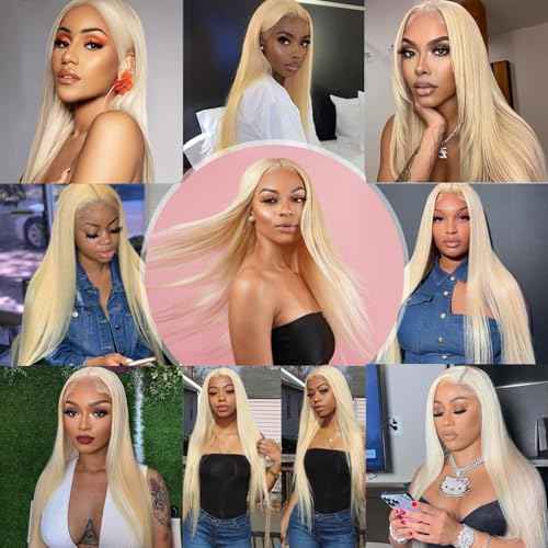 Myecool 613 Lace Front Wig Human Hair 13x4 Straight 613 HD Lace Frontal Wig Human Hair Pre Plucked Bleached Knots for Women(20Inch, Blonde)