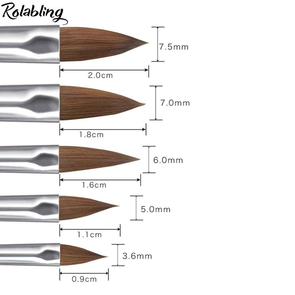 Rolabling Nail Brush Kolinsky Sable Acrylic Nail Art Brushes UV Gel Nail Painting Pen Brushes Set 5 pcs (1set)