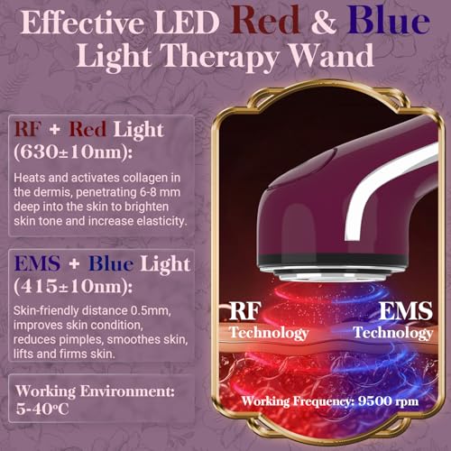UUPAS Smart Photon Micro-Current LED Red Blue Light Therapy Wand for Face - Microcurrent Facial Device