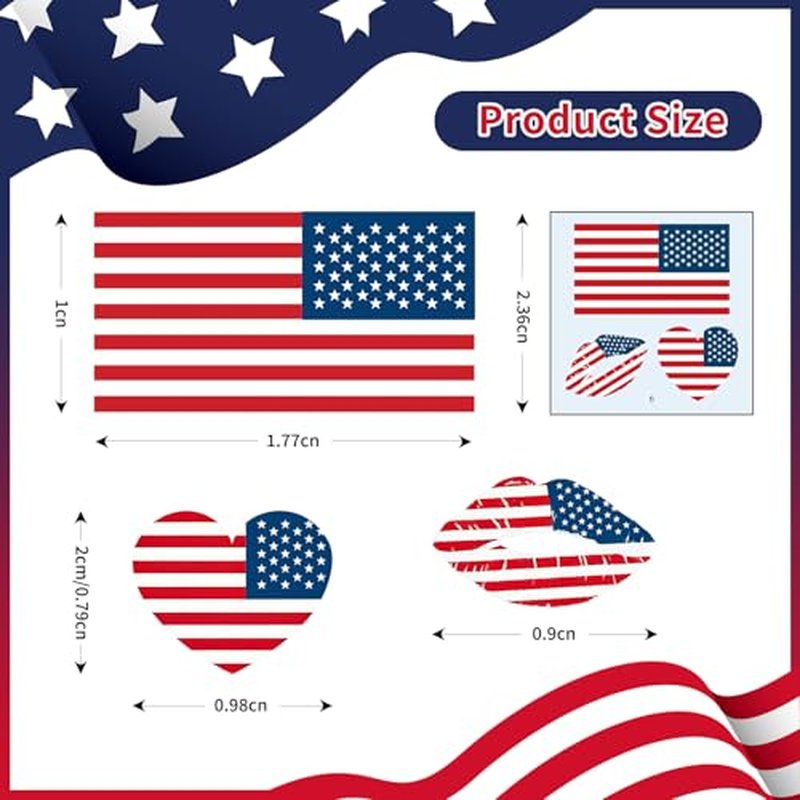 10 Sheets American Flag Temporary Tattoos for Soccer Fans