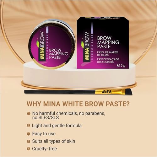 MINA White Mapping Brow Paste 5g | Draw Or Sketch The Right Shape Of The Eyebrow | Help To Perfect Your Brow Tinting, White Paste for Outlining & Fixation, Brow Mapping String, Eyebrow Contour