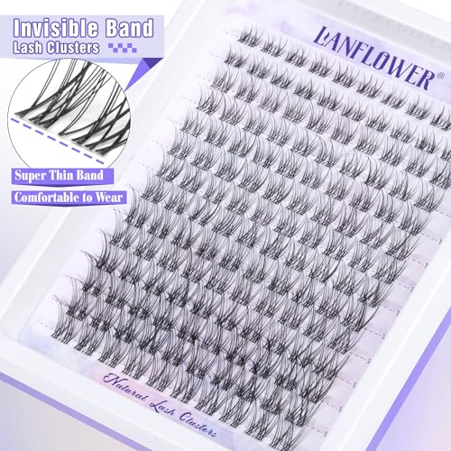 Natural Lash Clusters Clear Band Eyelash Clusters Wispy Individual Lashes C Curved Cluster Eyelash Extensions Invisible Band Cluster Lashes by Lanflower