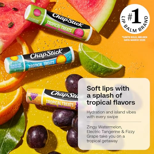 ChapStick Lip Care, Tropical Treats Collection (36 Sticks) ? Electric Tangerine, Fizzy Grape & Zingy Watermelon, Bulk Lip Balm, 0.15 Oz Ea