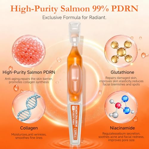 Salmon DNA Serum,99% PDRN Serum For Face Anti Aging One Day With Recombinant Collagen,Glutathione,Hyaluronic Acid,Korean Skin Care For Deep Hydration,Firming & Uneven Skin Tone,0.07 Fl.Oz x 15e