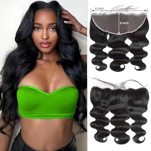 Lace Frontal Closure Body Wave 13x6 Ear to Ear HD Lace Frontal Closure Virgin Human Hair Pre Plucked with Baby Hair 150% Density Natural Black Color 18 Inch