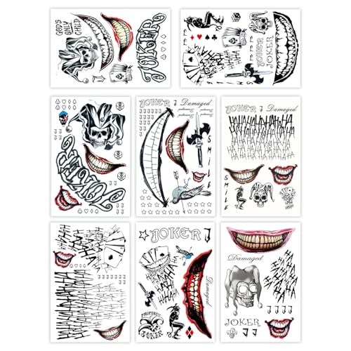 Joker Temporary Tattoos - 8 Sheets Waterproof Face Stickers