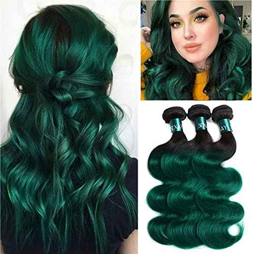 Ombre Green 1 Bundle Hair Ombre 1B/Green Color Body Wave Hair Bundles Unprocessed Virgin Human Hair Extensions for Women (18", 1B/Green)