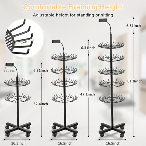 140-Peg Braiding Hair Rack with Phone Holder & Adjustable Height