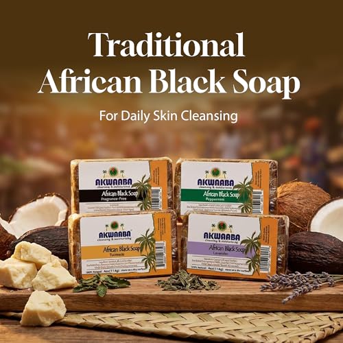 AKWAABA 100% African Black Soap(Turmeric) 4oz - For Body and Face | Moisturize and nourish your skin | Safe for all skin types | 2 pcs