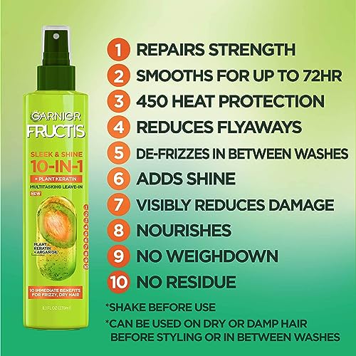 Garnier Fructis Sleek & Shine 10-in-1 Leave-In Conditioner Spray, 8.1 Fl Oz