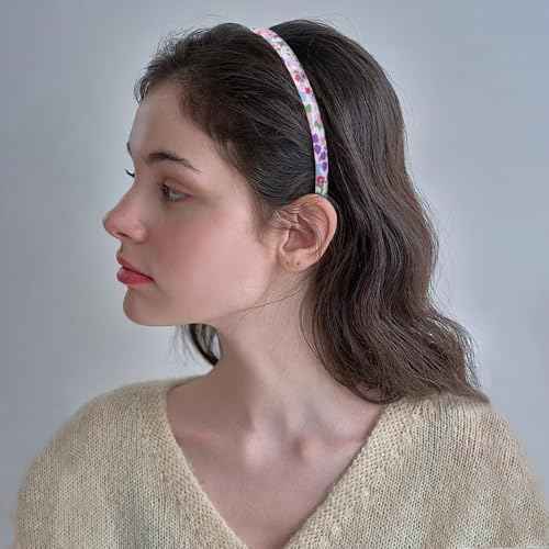 Fishdown Headbands for Girls 12Pcs Thin Head Bands for Kids Children Hairbands for Toddler Floral Cloth Fabric Covered Headband Birthday Party Favors