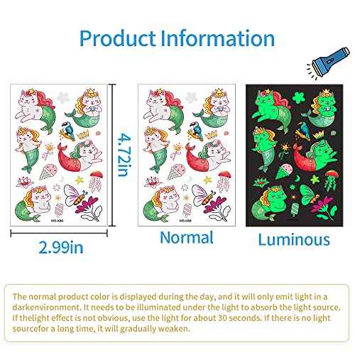 310 Pcs Luminous Temporary Tattoos For Kids,Mixed Styles Glow In The Dark Tattoos for Boys and Girls,Butterfly Dinosaur Pirate Mermaid Fake Tattoo Stickers,Glow Party Supplies Arts and Crafts