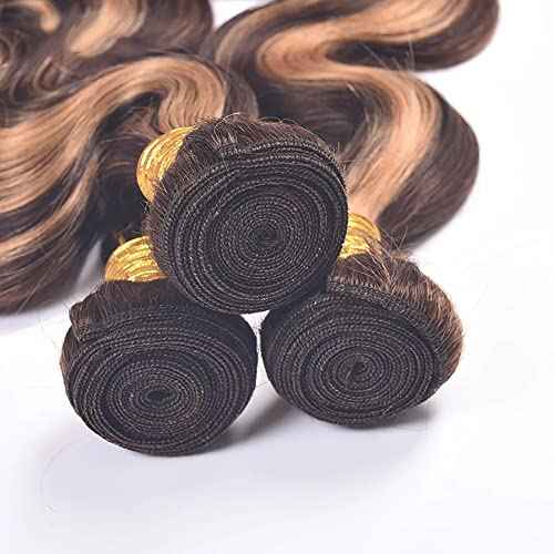 P4/27 Highlight Blonde Bundles Human Hair Body Wave Bundles Human Hair 20 20 20 Inch Brazilian Hair 3 Bundle Brown Unprocessed Virgin Remy Hair Extensions 50 Gram Per Bundle