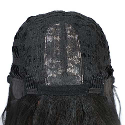 Long Curly Wavy Wig with Bangs - Dark Brown Synthetic Hair