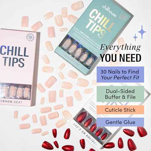 Chillhouse - Chill Tips Press on Nails Kit - She's the Prize Bundle (3-Pack) - 30 Nail Shapes & Sizes - Up to 3 Weeks Wear - Customizable Fit, Reusable - Latina Founded, Women Owned, Beauty, Self Care
