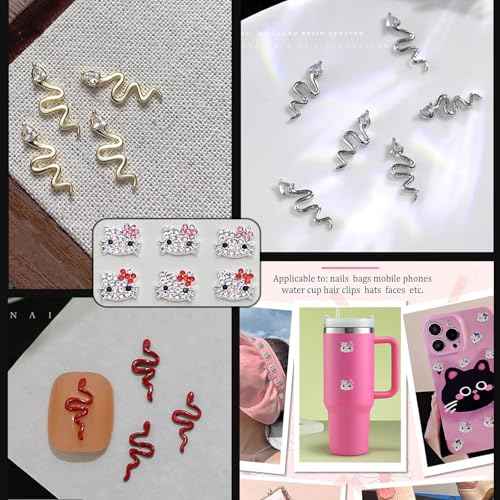 88 Pcs Silver Gold Nail Charms and Gems,Luxury Zircon Kitty cat Nail Crown Planet Snake Star Cross Nail Charms Rhinestones Alloy Nail Decoration 3D Nail Charms Y2k for Nail Art DIY Jewel Accessories