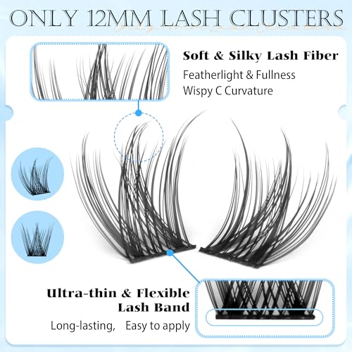 12mm Wispy Lash Clusters - Natural Eyelash Extensions for Daily Wear