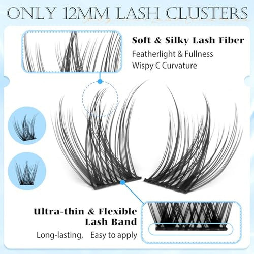 12mm Wispy Lash Clusters - Natural Eyelash Extensions for Daily Wear