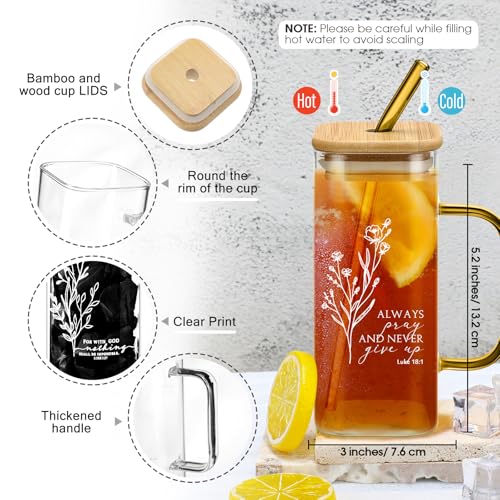 Fumete 6 Sets Christian Appreciation Gift for Women Bible Verse Flower Makeup Bag Easter Religious Coffee Cup with Handle Bamboo Lid Straw Mini Compact Mirrors for Mothers Day Church Sunday School