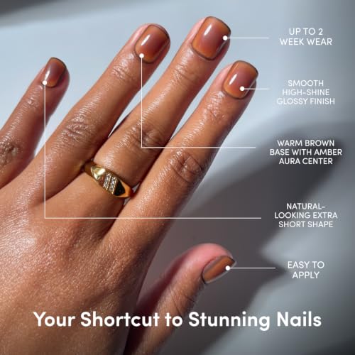 Glamnetic Press On Nails - Glossy Brown Aura, Super Short, 30-Piece Kit
