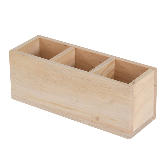 dedoot Wooden Pencil Holder Remote Holder, Unfinished 3 Compartment Wood Desk Organizers Drawer 3 Section, Rustic Remote Control Holder for Desk,School, Home and Office Supplies, 9x3x3.4 Inches