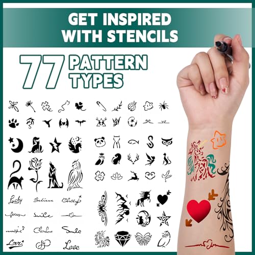 Metker Temporary Tattoo Markers 16-Count with 77 Stencils