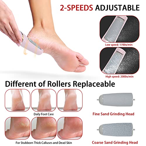 Electric Foot Callus Remover with 4 Roller Heads - Rechargeable Pedicure Kit