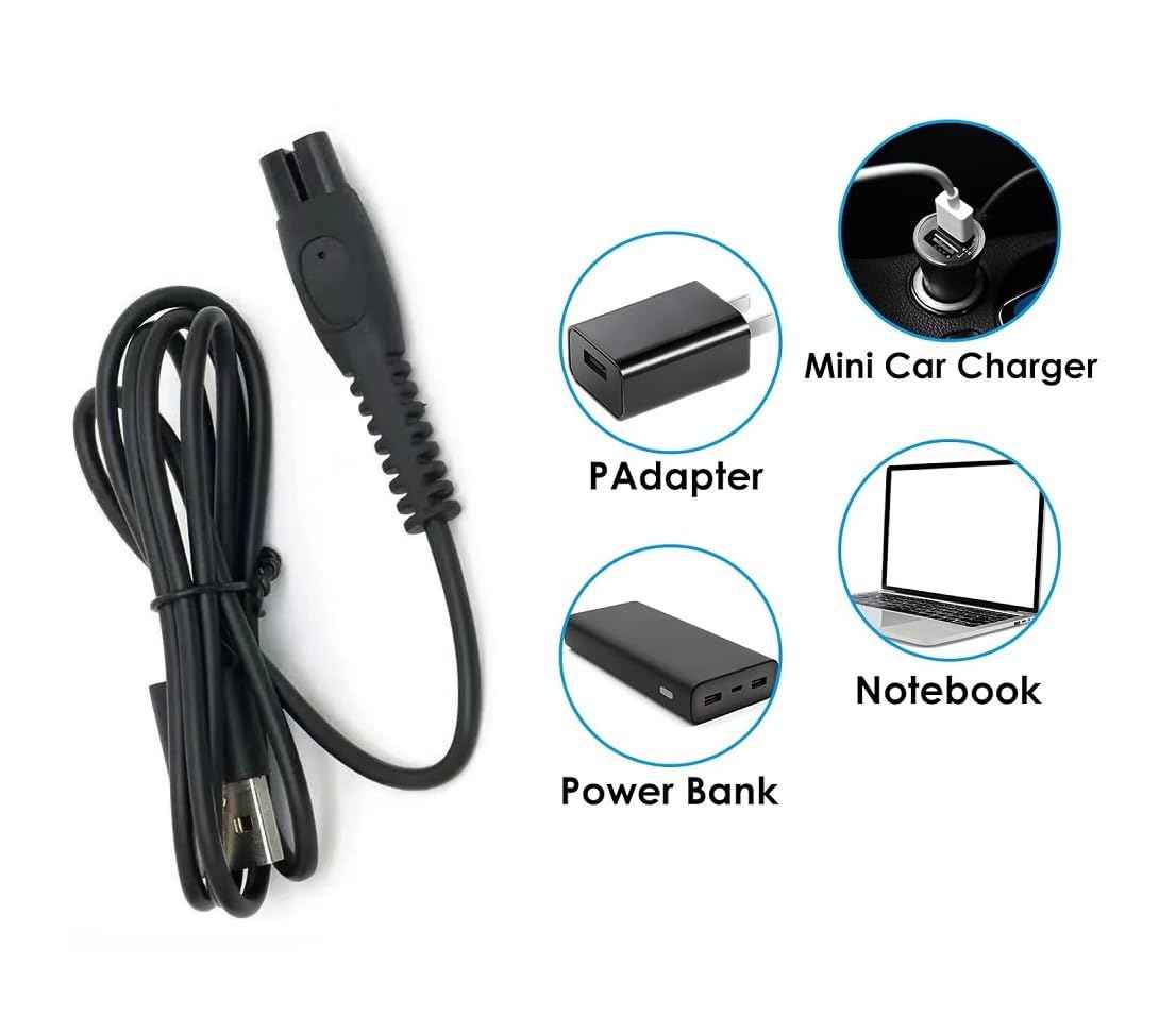 Tuchaolan 5V USB Charging Cable for Phillips Norelco One Blade PQ888 PQ889 MG5910 MG7900 MG7910 MG9510 MG9520 S5885 S7886 Charger Cord Adapter Electric Shaver USB Plug Charging