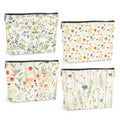 4 Pcs Watercolor Wildflower Makeup Bag, Botanical Cosmetic Bags Plant Lover Friendship Gifts for Women Sister Bestie Mom Friend Thanksgiving Christmas Birthday Gifts Travel Toiletry Bag Accessories