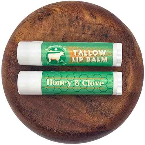 Tallow Lip Balm with Grass-fed and Finished Tallow, Organic Beeswax, Raw Organic Honey and Natural Clove Oil - Handmade With Only 4 Ingredients To Lock In Soothing Moisture (Honey & Clove) - 2 Pack