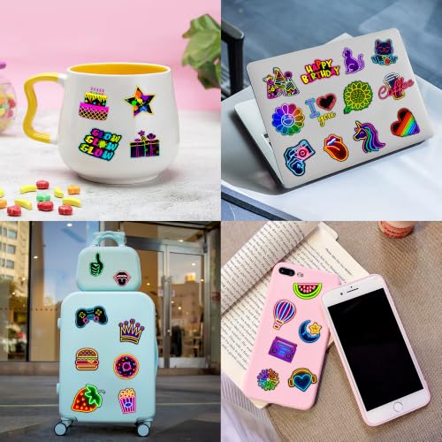 96 Neon Temporary Tattoos for Kids & Adults - 8 Sheets