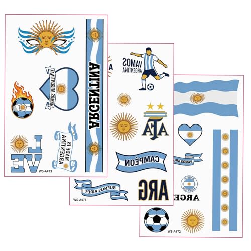Argentina Soccer World Cup Temporary Tattoos - 3 Sheets