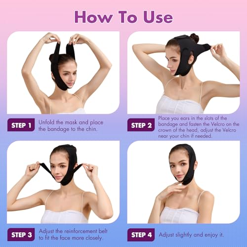 Mr.Jing Black Face Slimming Strap for V-Line Lift & Double Chin Reduction, Medium