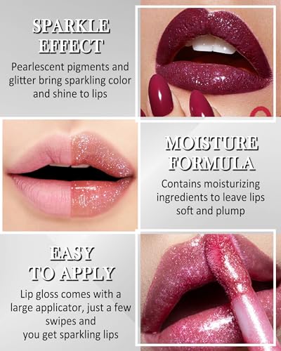 Glitter Lip Gloss Set 3-Piece Shimmer Tinted Lip Oil
