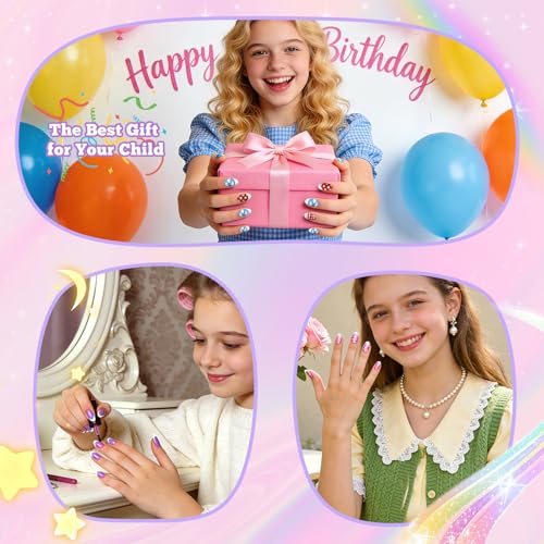 Kids Press On Nails French Tip - 130 Pcs Almond Short