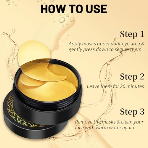 OAKSII Snail Hydrogel Eye Patch, 24K Gold Gel Serum Mask for Dark Circles, Fine Lines, Puffy Eyes, Under Eye Bags, Moisturizing