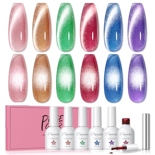 PEACECOLOR Cat Eye Gel Nail Polish Set - 6 Neon Colors