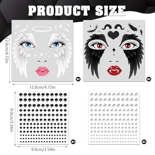 Halloween Angel Face Tattoos, 2 Sheets Black & White Wings
