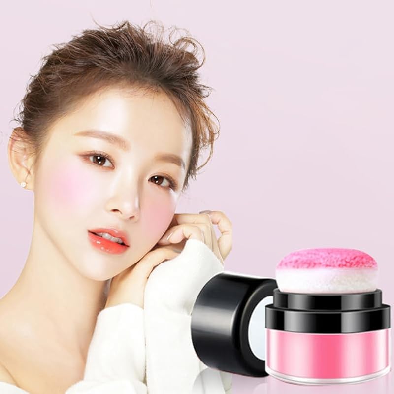 Loose Powder Blush with Puff - Coral Red Shimmer
