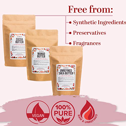 Better Shea Butter Set of Raw Shea Butter, Raw Mango Butter, Unrefined Cocoa Butter For Soap Making and DIY Body Butters, Lip Balms, Body Lotions - Each Jar is 8 oz Making 24 oz Total (3-Bar Set)