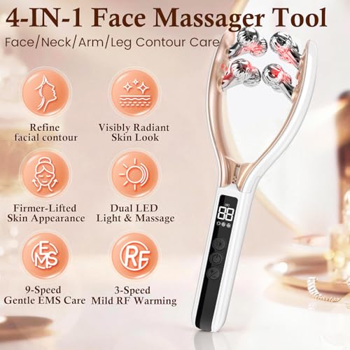 Red Light Face Massager & Facial Roller with Jawline Shaper
