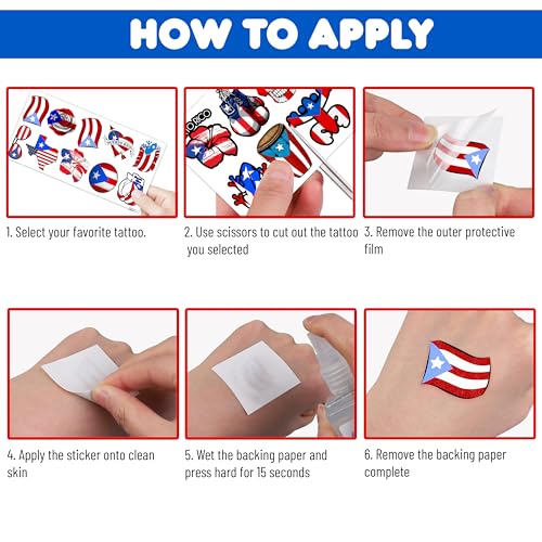 100PCS Puerto Rico Temporary Tattoos Puerto Rican Party Decorations Favors Supplies Themed Flag Stickers 10 Sheets Gifts for Baby Girls Boys Class School Carnival
