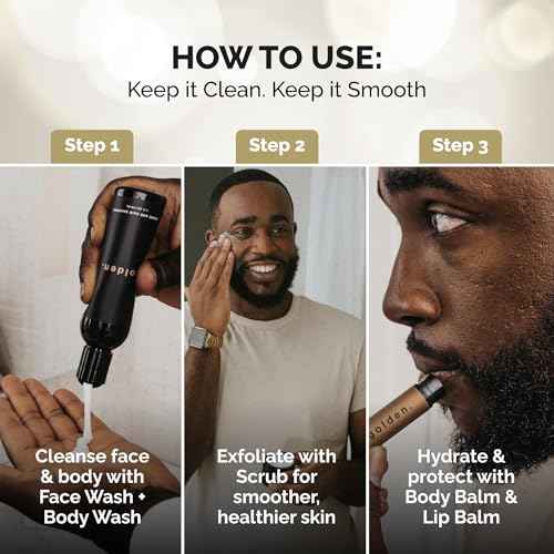 Golden Grooming Co. Essential Skincare Set for Men | Complete Face & Body Care Kit with Face Wash, Exfoliating Scrub, Body Wash, Tweezers & Lip Balms